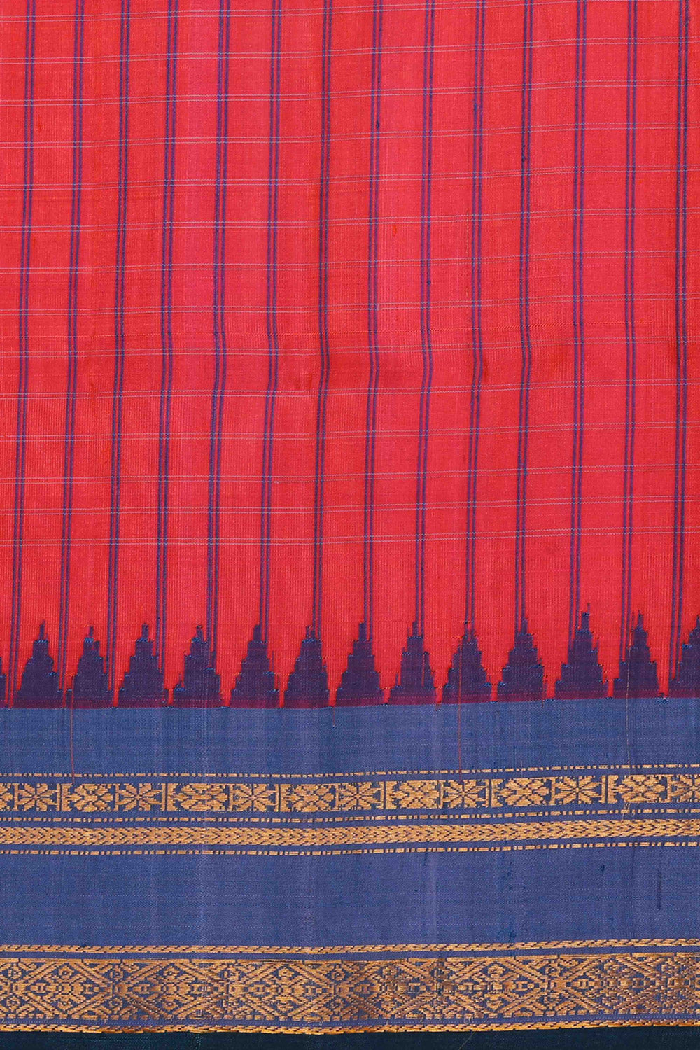 Image of Gadwal Silk Coral Red Saree